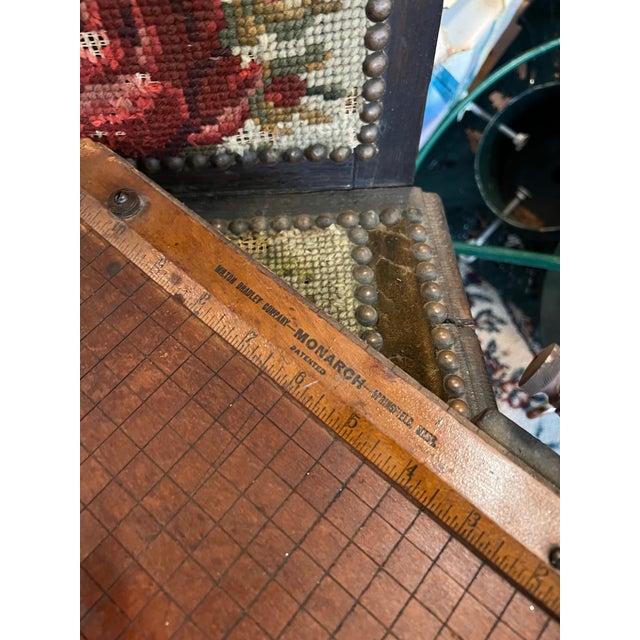 Wooden Vintage Industrial Paper Cutter With Metal Handle For Sale - Image 9 of 10