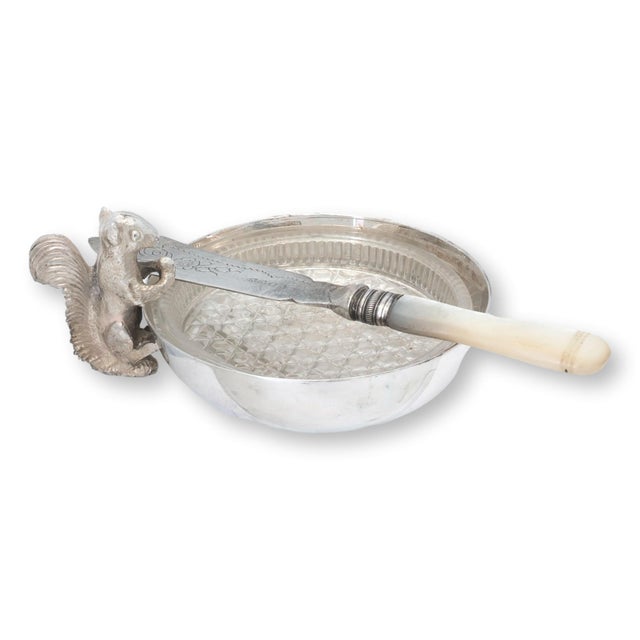 English Silver-Plate Squirrel Dish W/ Pearl Handled Butter Knife For Sale - Image 4 of 6