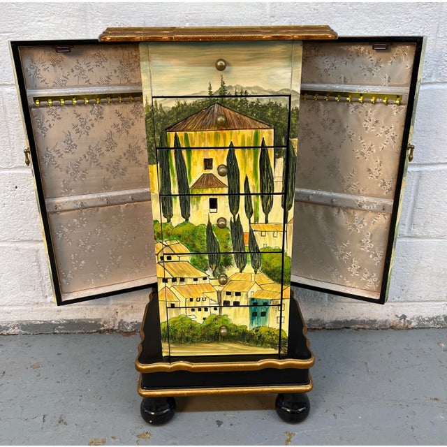 Vintage Hand-Painted Tuscan-Style Jewelry Tower Cabinet For Sale - Image 13 of 14