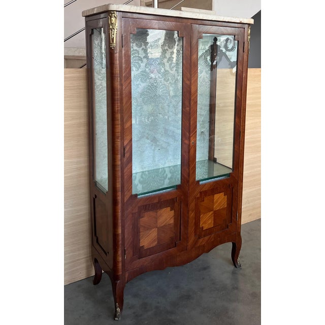 Late 19th Century Louis XVI Style Showcase Vitrine in Walnut with Geometrical Marquetry For Sale - Image 18 of 18