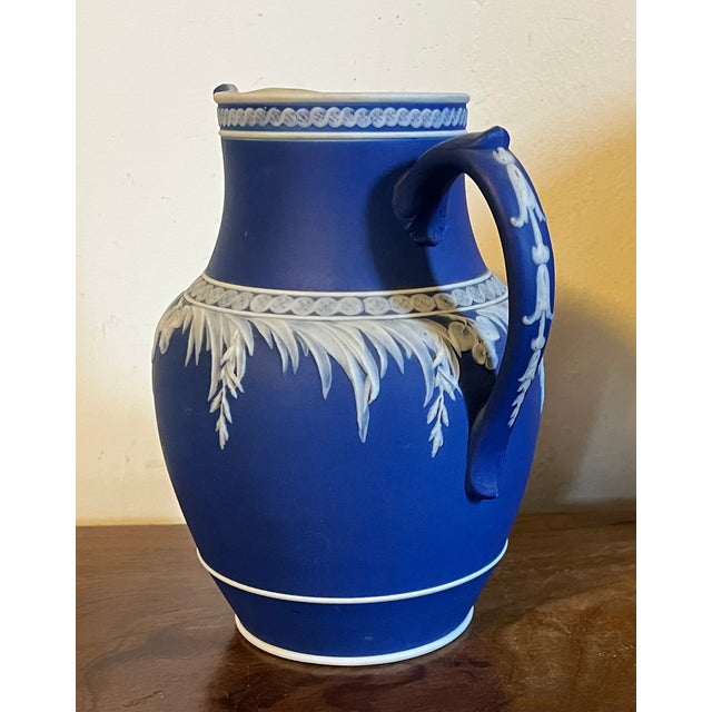 Wedgwood Antique 19th Century Wedgwood Dark Blue Jasperware Pitcher Circa 1863 For Sale - Image 4 of 18