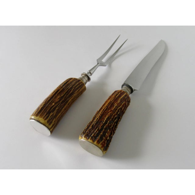 Mid-Century Modern Vintage Solingen Germany Stag Handled Cutlery Serving Knife & Fork - 2 Pcs. For Sale - Image 3 of 13