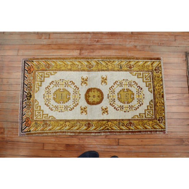 Late 19th Century Ivory Gold Antique Khotan Scatter Rug For Sale - Image 5 of 6