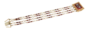26919 - Pearls Enamel 18k Yellow Gold Floral Enhancer 4 Strand Link Bracelet