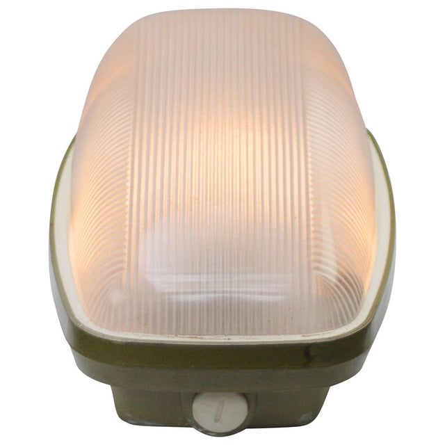 Mid-Century Modern Vintage Industrial French Green Frosted Cut Glass Scone For Sale - Image 3 of 7