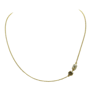 Gia Emerald Cut and Brown Round Diamond Ball Chain Necklace in 14k Yellow Gold
