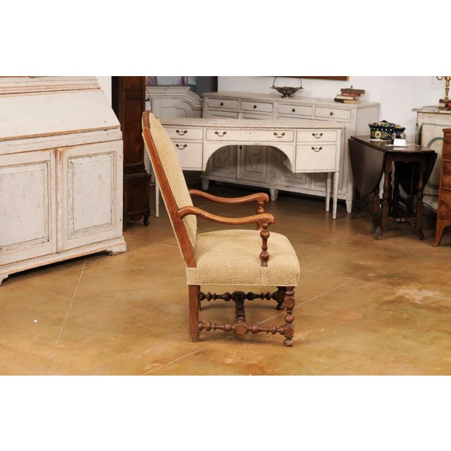 French Louis XIII Style 19th Century Walnut Armchair with Turned Base For Sale - Image 9 of 12