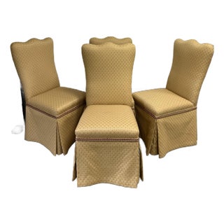 Custom Upholstered Skirted Parsons Chairs - Set of 4 For Sale