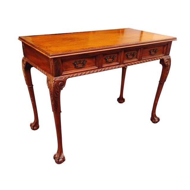 Wood Elegant Chippendale Style Mahogany Writing & Console Table 1920 For Sale - Image 7 of 12