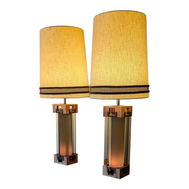 Mid-Century Modern Mid Century Modern Lucite & Walnut Lamps by Nova of California - Pair For Sale