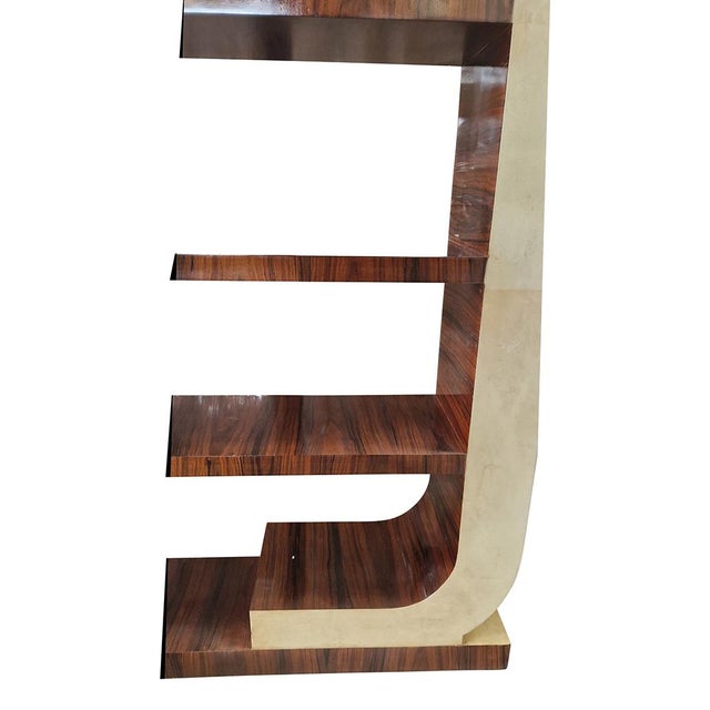 Art Deco Style Double-Sided Bookcase in Natural Parchment, 1980s For Sale - Image 4 of 10