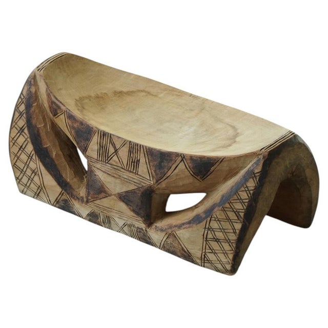 Sculptural Hand-Carved African Wooden Stool with Geometric Decoration, 1950s For Sale - Image 17 of 17