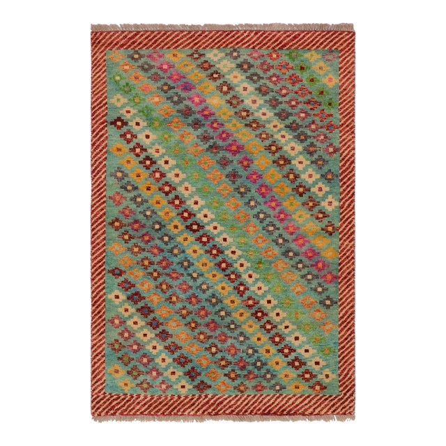 Shabby Chic Balochi Blue/Red Wool Rug - 3'4''x5'0'' For Sale