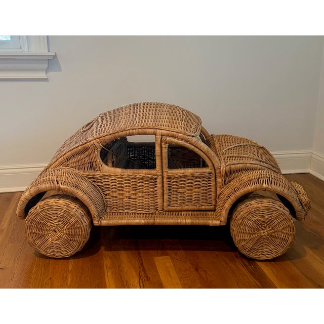 Vintage handwoven wicker Volkswagen Beetle decor item. Crafted of sustainable rattan. Considered a collectible item. The...
