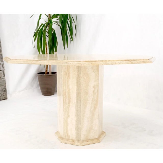 Mid 20th Century Large Round Octagon Shape Single Pedestal Travertine Dining Conference Table For Sale - Image 5 of 13