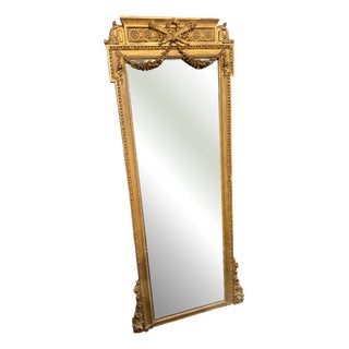 Louis XVI Style Mirror with Beveled Glass and Floral Decoration For Sale
