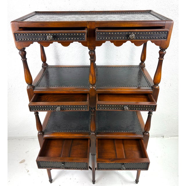 Theodore Alexander Handsome Walnut and Brass Etagere For Sale - Image 9 of 12