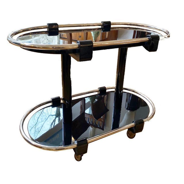 Glass Art Deco Bar Cart in Black For Sale - Image 7 of 12