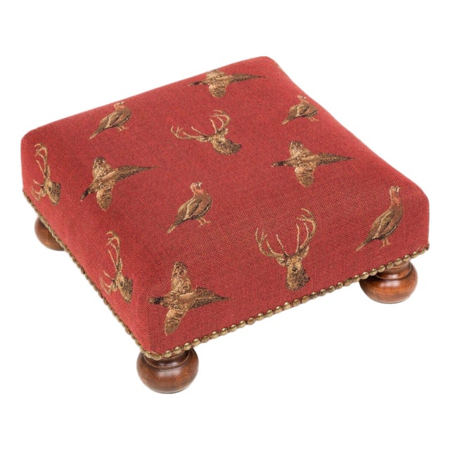 Highland Claret Tapestry Footstool For Sale