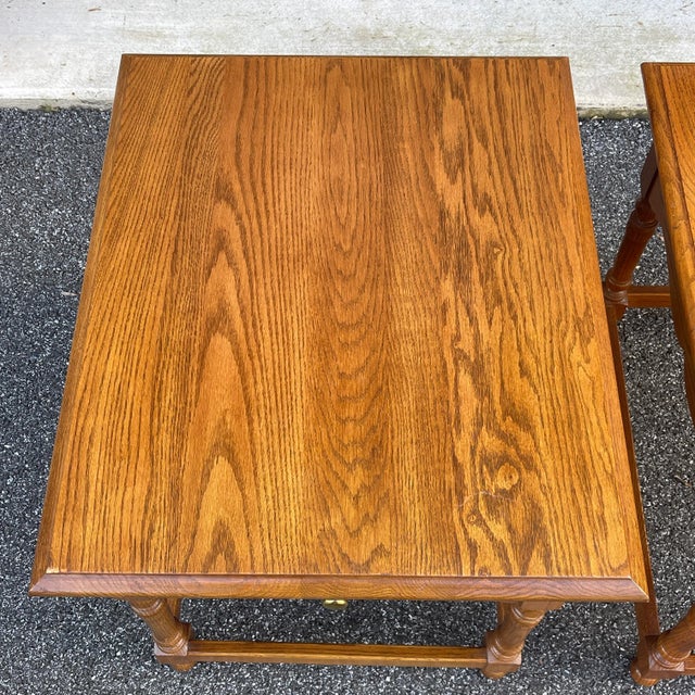 Pennsylvania House Vintage Pennsylvania House Traditional Solid Oak 1 Drawer Side Tables - a Pair For Sale - Image 4 of 12