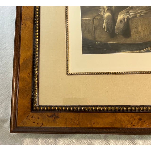 Vintage 1990's Sir Edwin Landseer Dog Engraving Reproduction, Large Burlwood Frame For Sale In Atlanta - Image 6 of 10