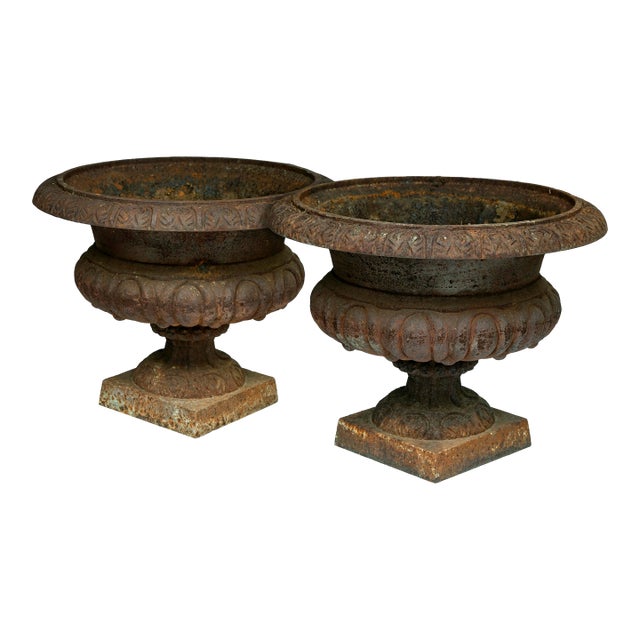 1990s Rusted English Garden Urns, Pair For Sale