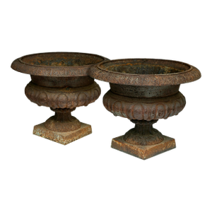 1990s Rusted English Garden Urns, Pair