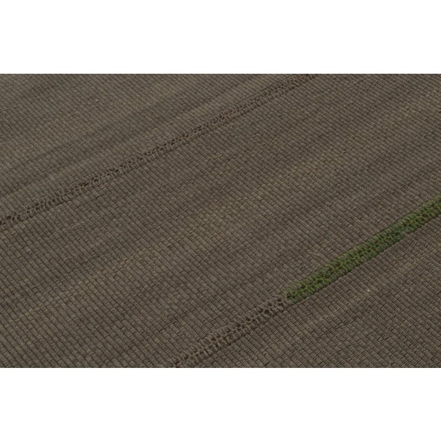 2010s Rug & Kilim’s Contemporary Kilim in Brown With Green Accents, Muted Stripes For Sale - Image 5 of 7