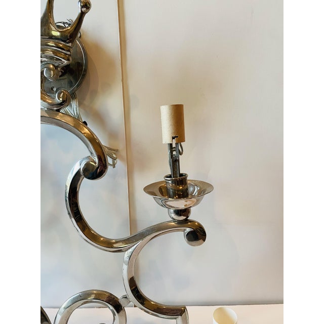 Valenti, Spain - Royal Crown Forged Metal, “Chromed” Coronet Wall Sconces - A Pair, Est. 1970’s For Sale In New York - Image 6 of 12