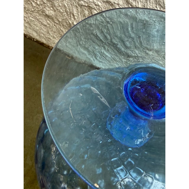 1960s Huge Empoli Italy Optical Blue Glass Vase Goblet Brandy Sniffer 12 1/2” For Sale - Image 5 of 5