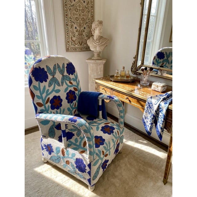 Blue Vintage Hand-Beaded Yoruba Tribal Armchair For Sale - Image 8 of 12