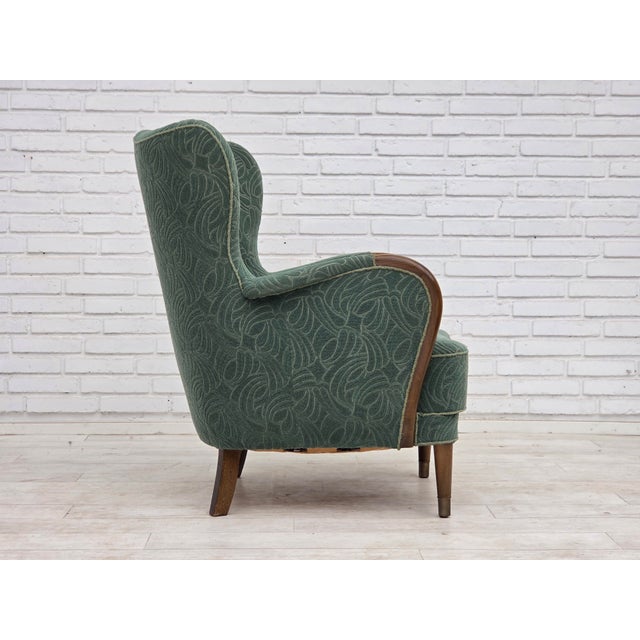 Vintage Danish Lounge Chair in Green Furniture Velour and Beech Wood, 1960s For Sale - Image 11 of 18