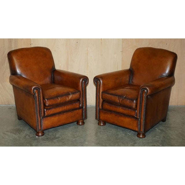 Vintage English Sofa and Chairs in Brown Leather, Set of 3 For Sale - Image 11 of 18