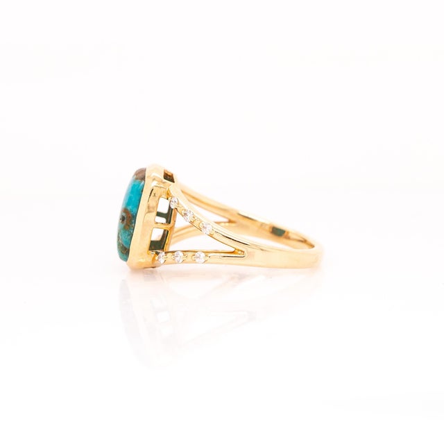 2020s 2.4Ct Turquoise Ring With Earth Mined Diamond Accents: Solid 14k Gold, Size 6.75 For Sale - Image 5 of 6