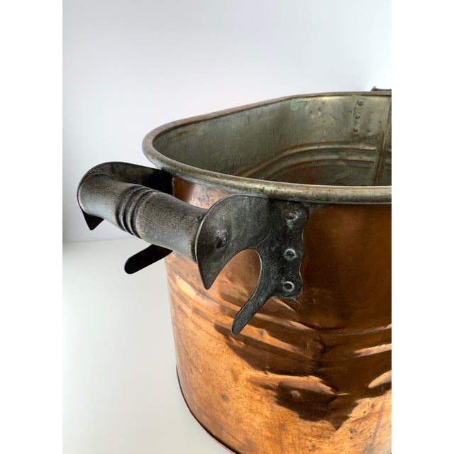 Farmhouse Antique Copper Wash Boiler Decorative Vessel With Wood Handles, Circa 1900 For Sale - Image 3 of 10