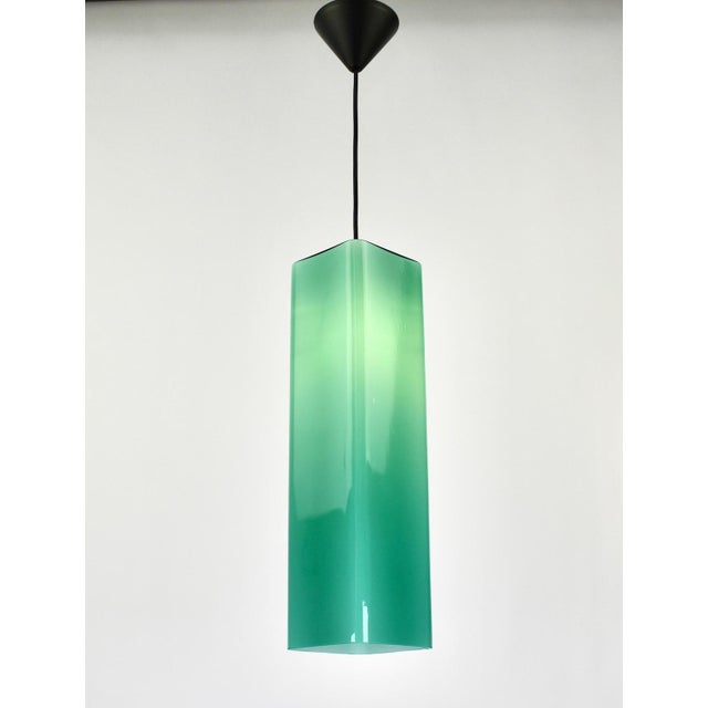 Vintage Large Mid Century Modern Murano Glass Pendant Light Gino Vistosi | Teal Green Rectangular Tube Vintage Retro | Venini Massimo Vignelli 1950s For Sale - Image 9 of 12