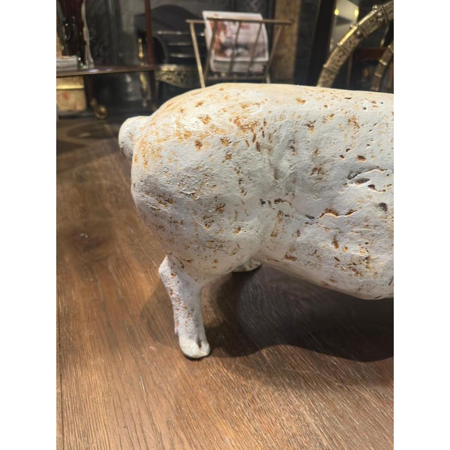 Painted White Cast Iron Pigs, Set of 2 For Sale - Image 10 of 15