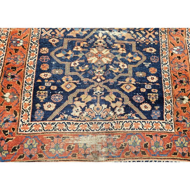 Antique Persian Farahan Sarouk Runner, Hand-Knotted Wool, All-Over Geometric Pattern, Navy & Rust, 4x10 For Sale - Image 13 of 16