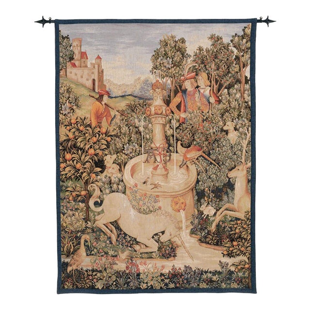 Unicorn by the Fountain Loom Woven Tapestry - 150 X 110 Cm (4'11" X 3'7") - Requires Rod Size 3 For Sale