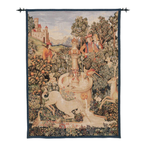 Unicorn by the Fountain Loom Woven Tapestry - 150 X 110 Cm (4'11" X 3'7") - Requires Rod Size 3