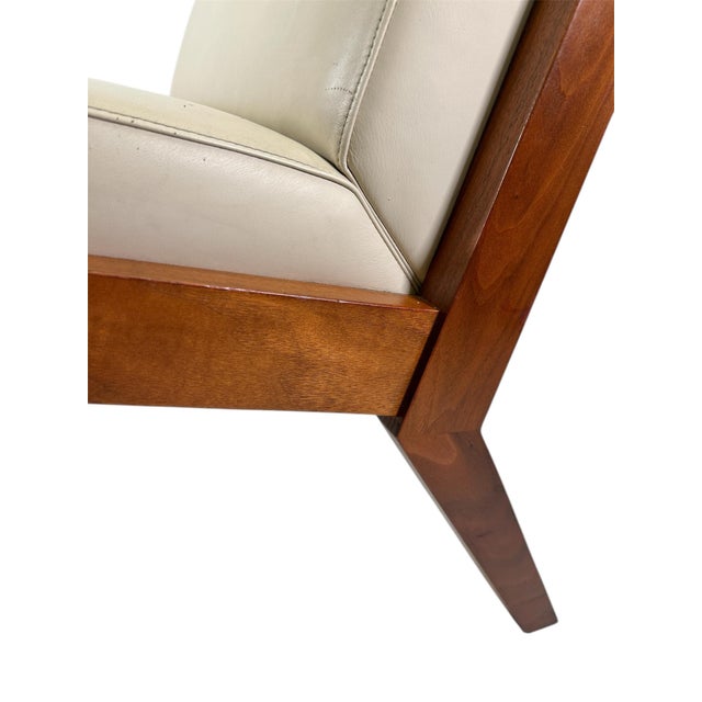 Wood Pair of Bernhardt Solid Walnut Lounge Chairs in Original Creme Fine Leather For Sale - Image 7 of 8