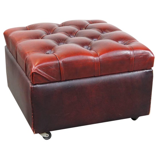 Chesterfield Ottoman with Storage in Cow Leather For Sale