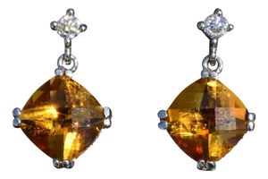 The Ninettas: Ladies Contemporary Citrine and Diamond Drop Earrings, 2 Pieces