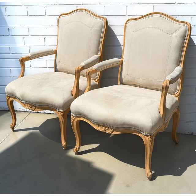 Pair of J. Robert Scott Villa Fauteul Suede Leather Arm Chairs For Sale In Los Angeles - Image 6 of 7