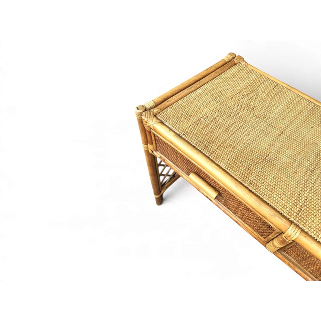 1970s Coastal Rattan Vanity and Writing Desk With Two Storage Drawers For Sale - Image 11 of 11
