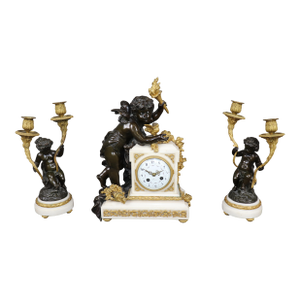 Fine Marble and Bronze Figural Clock Candelabras by Lemerle Charpentier