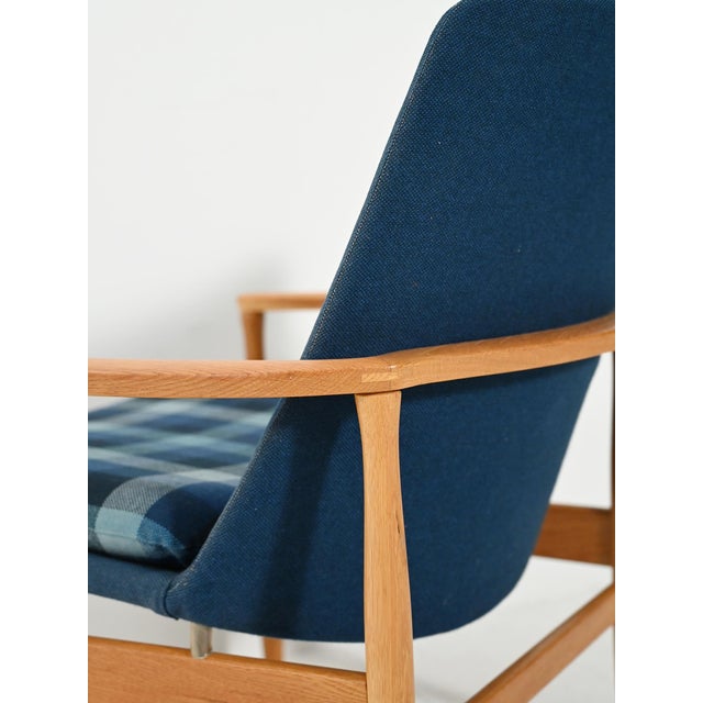 Scandinavian Armchair in Oak and Blue Wool, 1950s For Sale - Image 6 of 12