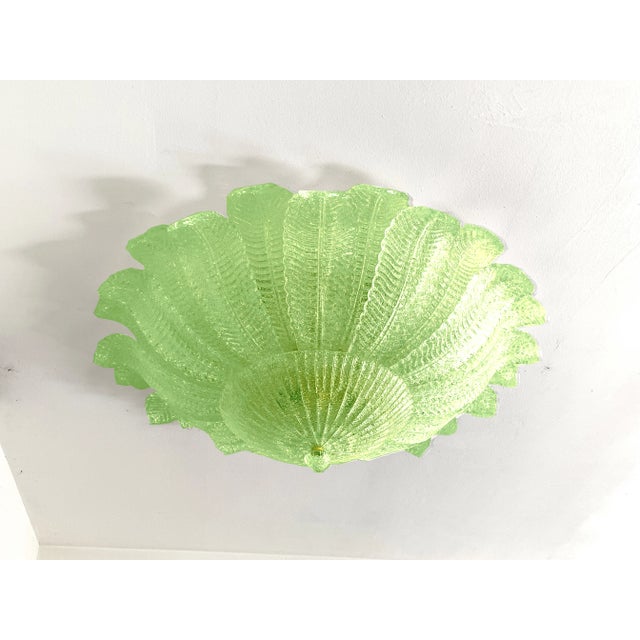 Glass Mid-Century Modern Venetian Green “Leafs” Murano Glass Flush Mount For Sale - Image 7 of 7