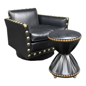 Baker 1960's Art Deco Style Swivel Chair & Ottoman