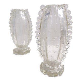 Transparent Bullicante Murano Glass Vases by Ercole Barovier, 1930s, Set of 2 For Sale